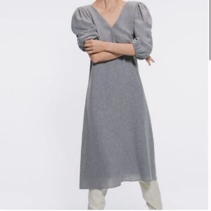 Zara WOOL MIDI DRESS-GRAY Size Small